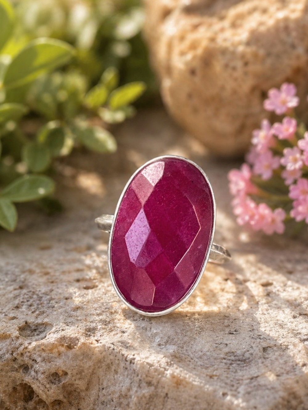 Faceted Kashmir Red Ruby 925 Sterling Silver Ring Sz 9